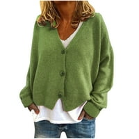 Ikevan Ženske pune boje Ležerne prilike dugih rukava Pleteni kardigan džemper Green 12