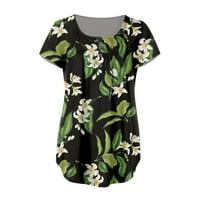 Bluze za slobodno vrijeme s slobodnim rukavima cvjetni vrhovi V-izrez Moda za žene vojska zelena 4xl