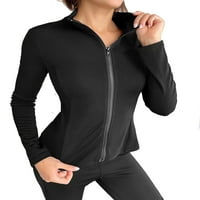 Ženske sportske jakne postolje ovratnik čvrste boje patent zatvarača crne l