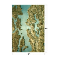 Seattle Washington Satelit View Topografska karta Pejzažna fotografija Fotografija Debeli papir Znak