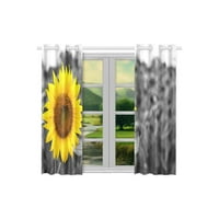 CADECOR Ljetni pejzažni prozor za zavjese za kuhinjske zavjese, suncokretov sivi pozadinski zastori