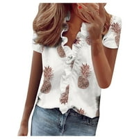 Najpopularnija majica Majica Solid Ljeto Kratki ženski rukav sruši rufffle V-izrez Ispis ženska bluza