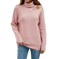 Duks petorta za žensku slatku labavu tuniku košulju dugih rukava pleteni džemper pulover ružičasta,