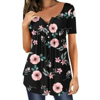 Plus veličine za žene sakrivanje trbušnog tunika Ljeto kratki rukav cvjetni print T majice Slatke bluza za bluzu za filmove Tee crna s