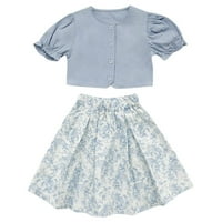 Slatke ljetne dječje djevojke odijelo postavljaju odjeću za bebe i postavite čvrste vrhove i cvjetne suknje na otvorenom na otvorenom 6- godina