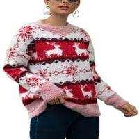 Ženske zimske tople džempere Božićne pletene vrhove za žene stripe božićni pulover vrhovi dukseri dugih rukava pletene skakače za dame juniori