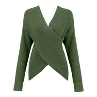 Aaiyomet Cardigan Dukseri za žene Lagani ženski jesen Ležerne prilike dugih rukava posada Bočna proreza prevelizirani rebrasti pleteni pulover Duks, vojska zelena XL