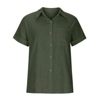 Pejock Žene Ljeto Ležerne prilike dolje majice Modni čvrsti kratki rukav labavi fit ovratni posteljina košulje za bluze s džepovima S-5XL