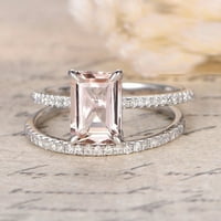 1. Carat breskva ružičasti morgatit i dijamantski zaručni prsten za vjenčani mladenki set u 10k bijelo zlato