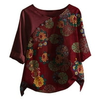 Qwertyu ugradene košulje za žene ili lak za ruke ženske bluze za rad profesionalni cvjetni pamučni posteljina ženskim vrhovima ljetnog cvjetnog vina XL