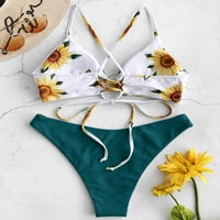 Zavrstan za žene suncokretov ispis čipke Crisscross bikini set zelenkasto plave s