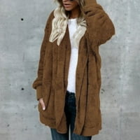 Jsaierl ženski kaput sa kapuljačom kapuljača zimski dvostruki runo Otvori prednju jaknu kaput plišano toplo plus