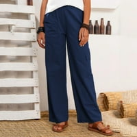 Žene posteljine više džepova Čvrste casual hlače labave pantalone Kombinezone hlače za žene Radne hlače