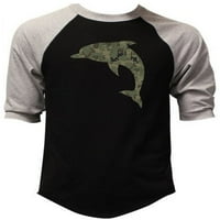 Muški piksel Camo Dolphin KT B Crno siva Raglan Baseball majica 3x-velika crna siva