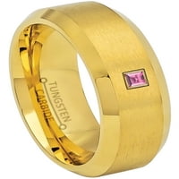 0,05ctw Princess rez ružičasta turmalina volfram prstena četkani žuto zlato IP Beveled rub volfram Carbide Wedding bend - oktobar Rođinski prsten - 14kt Rose Gold Bezel - TN210PSRG-1ptms14