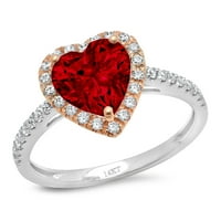 2. CT Sjajno srce Clear Simulirani dijamant 18k Bijela ruža Gold Halo Solitaire sa Accentima prsten