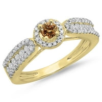 DazzlingRock kolekcija 0. Carat 14k Bijeli i šampanjački dijamant Bridal Halo Angažman prsten CT, žuto
