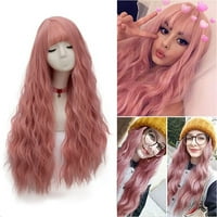 Ženska djevojka duga kovrčava sintetička perika kvalitetna kosa prirodna ružičasta zabava