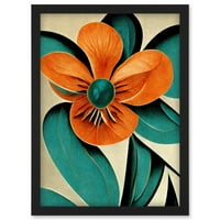 Metropolis Art Deco Poppy Cvijet Teal Narančasta krem ​​umjetnička djela uokvirena zidna umjetnost Print