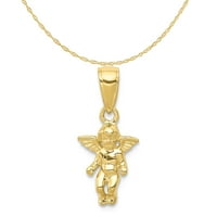 Carat u karatsu 10k žuto zlato mali anđeoski anđeoski privjesak šarm sa 14k žutom zlatnom laganom užad ogrlicu 16 ''