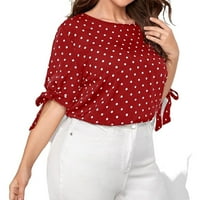 Ženski plus luk dekor okrugli vrat polka dot vrhovi polu-rukave Business casual bluze crveno-bijelo