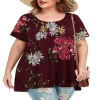 Luxplum ženska majica cvjetni print plus veličine vrhova kratkih rukava ljetne t majice labava bluza