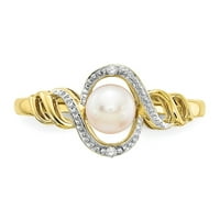 10K žuti zlatni prsten za beanl Pearl June Diamond okrugla slatkovodna bijela