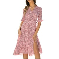 Icuanyi ženske haljine čišćenje Ženska modna kauzalna V-izrez Šifon cvjetni boho plaža Kratka rukava haljina