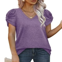 Woobling dame Ljetne vrhove kratkih rukava majica Labavi majica Ženska boemska za odmor tunika Bluza Purple XL