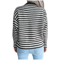 Ženski džemper-prugasti rukav modni pleteni pleteni vrhovi pulover Leisure vrhovi V-izrez ramena na vrhu crne m