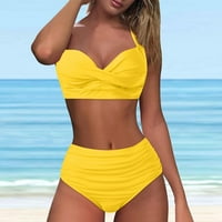 Vedolay Women kupaće žene Crisscross High Squik Bikini Mrežni kupaći kostimi, žuti l
