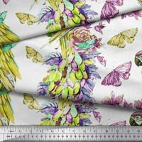 Soimoi Green Poly Georgette tkanina cvjetna, insekta i papagajska ptica za štampanje tkanine uz dvorište