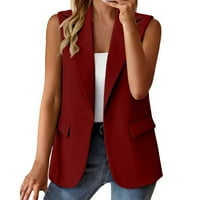 Blazers za ženski kaput bez rukava od punog boja Cardigan odijelo casual rever kardigan jakna s džepovima