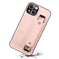 Mantto kompatibilan s iPhoneom, s nosačem kreditnih kartica, PU kožnim utorima na kartici, s ručnim pojasom Staklo otporan na tanki poklopac telefona za iPhone Pro, Pink