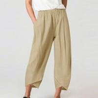 Umfun ženske posteljine hlače visokog struka gumba elastične strugove Hlače tanke rastezljive mršave pantalone kaki 3xl