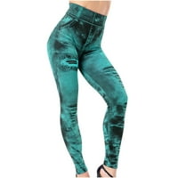 Ernkv Ženske joge gamaše hlače začištavanje imitacija traper ljetni rastezmit retro odjeća visoka elastična struka modne udobne pantalone zelena xxxl