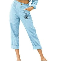 Ležerne hlače za žene plus na Lenago-u visoke strukske hlače od ispisane elastične struke duge hlače s džepom plaže hlače na cargo hlače na klirensu