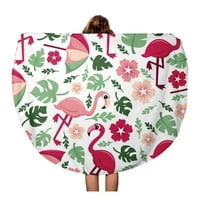 Okrugli plažni ručnik za plažu Beach Crtani film Tropska Flamingos Florida Flower Focus Hibiscus Putni krug Cirkularni ručnici Mat tapise