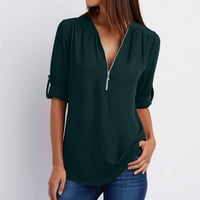 asdoklhq plus veličine za žene, ženske ljetne majice s dugim rukavima Zip Casual Tunic V-izrez za bluze