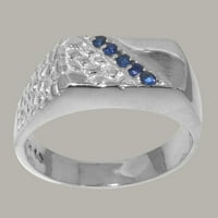 Britanci napravio 18k bijelo zlato Real Pravinski prsten sa safirom Muški prsten - Opcije veličine - Veličina 8.25
