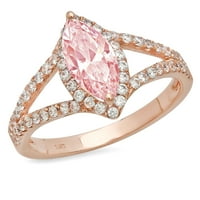 1.2ct Marquise rez ružičasti simulirani dijamant 18k ružičasti ružičasti zlatni gravirajući izjavu bridalne godišnjice Angažman vjenčanje halo zvona veličine 5