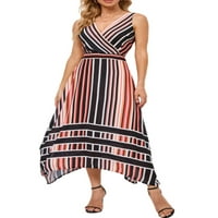 REJLUN Žene Ljeto na plaži Sandress Duga haljina bez rukava Striped haljine Gradijent A-line Havajska narančasta M