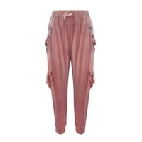Znojeći hlače Aaiaymet za žene Ženske solidne pukotine nacrtaju jogger znojne hlače CINCH dno ležerne elastične struke Hlače za vježbanje, ružičasti xxl