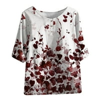 Borniu Ženski ljetni vrhovi Casual okruglog vrata za bluze s kratkim rukavima, tiskani labavi majica bluza