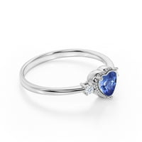 1. Carat Milgrain set laboratorija za srce stvorio Blue Sapphire Angažman prsten u 18K bijelom zlatu