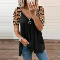 Ichuanyi Ženska košulja, ženski ljetni kratki rukav sa kratkim rukavima, patentni zatvarač Leopard šuplje od majica