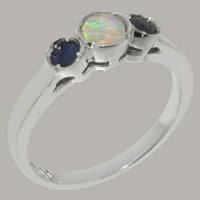 Britanci napravio 18k bijelo zlato Real Pravi originalni Opal i Sapphire Womens Promise Ring - Veličine Opcije - Veličina 8.25