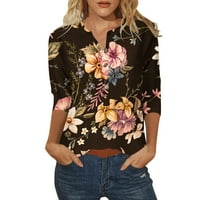 Hvyesh rukav vrhovi za žene Ljeto Ležerne prilike na grafički okrugli vrat T majice Tunic TEE Bluuse za nošenje sa nogu s smeđom