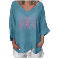 Majice za podizanje raka dojke za žene Košulje od raka Rak dojke Thirts Pink Ribbon Groz rak Poklon Muškarci Žene V-izrez Rukovanje Vrhovima Plavi XXL