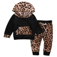 Set odjeće za bebe, duksev s dugim rukavima Veliki džepni gornji dio, dugi leopard uzorak hlače